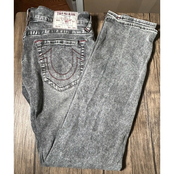 True Religion Ricky Relaxed Straight Gray Acid Wash Jeans Mens Size 32x31 - Picture 1 of 15